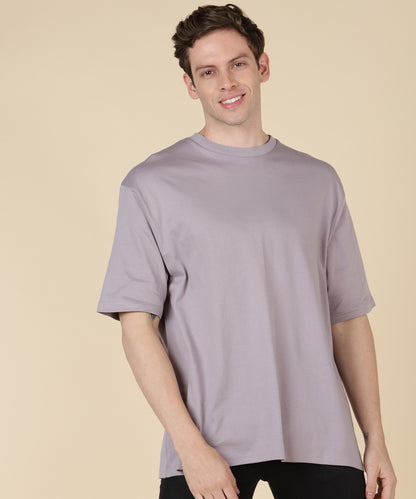 C - Grey Plain Oversized T-shirt for Men