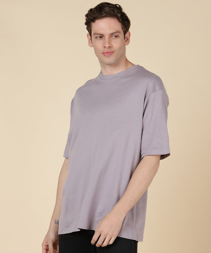 C - Grey Plain Oversized T-shirt for Men