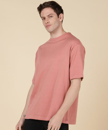 Coral Red Plain Oversized T-shirt for Men