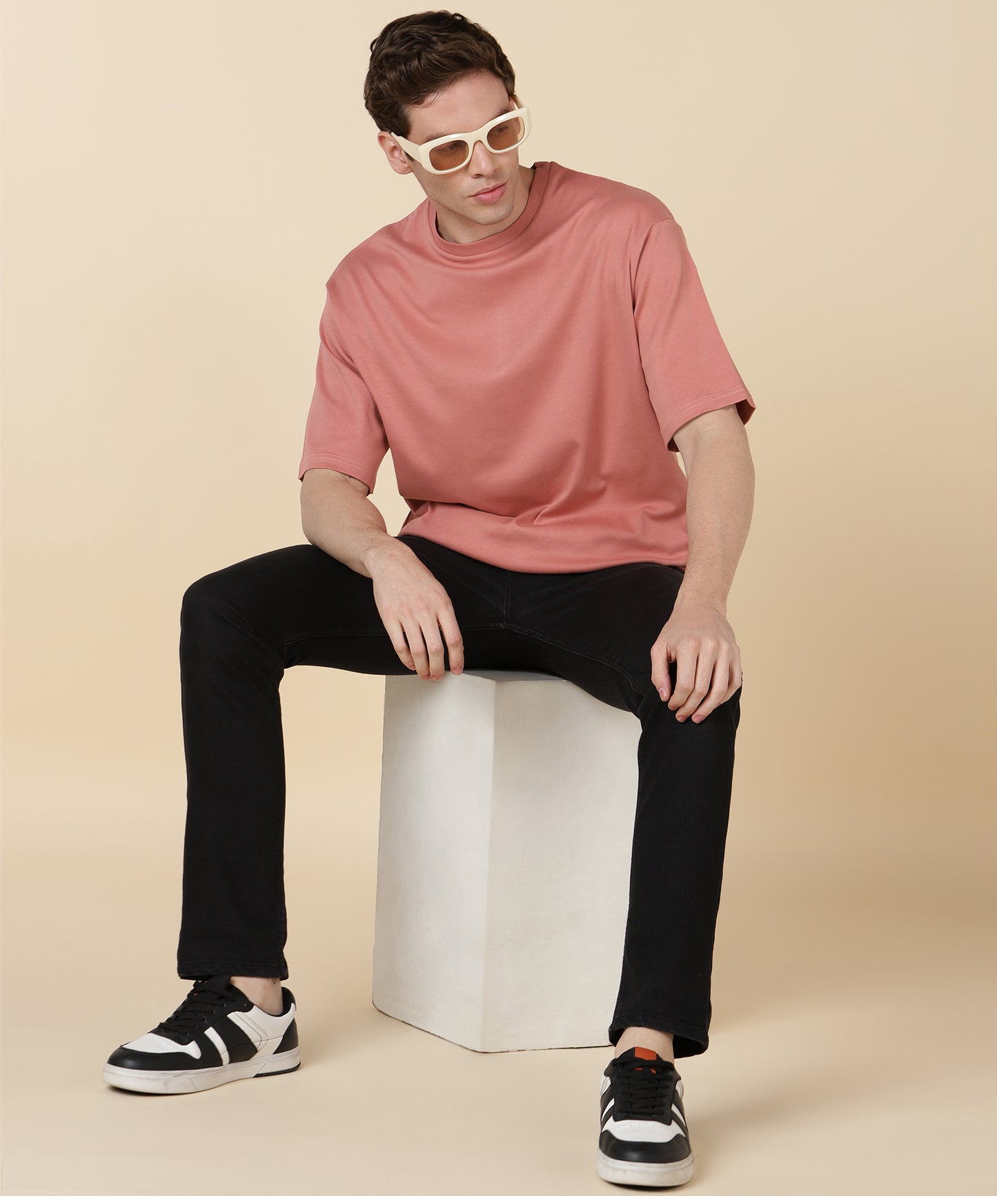 Coral Red Plain Oversized T-shirt for Men