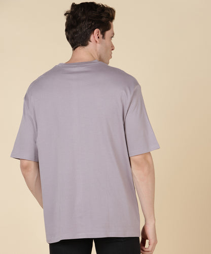 C - Grey Plain Oversized T-shirt for Men