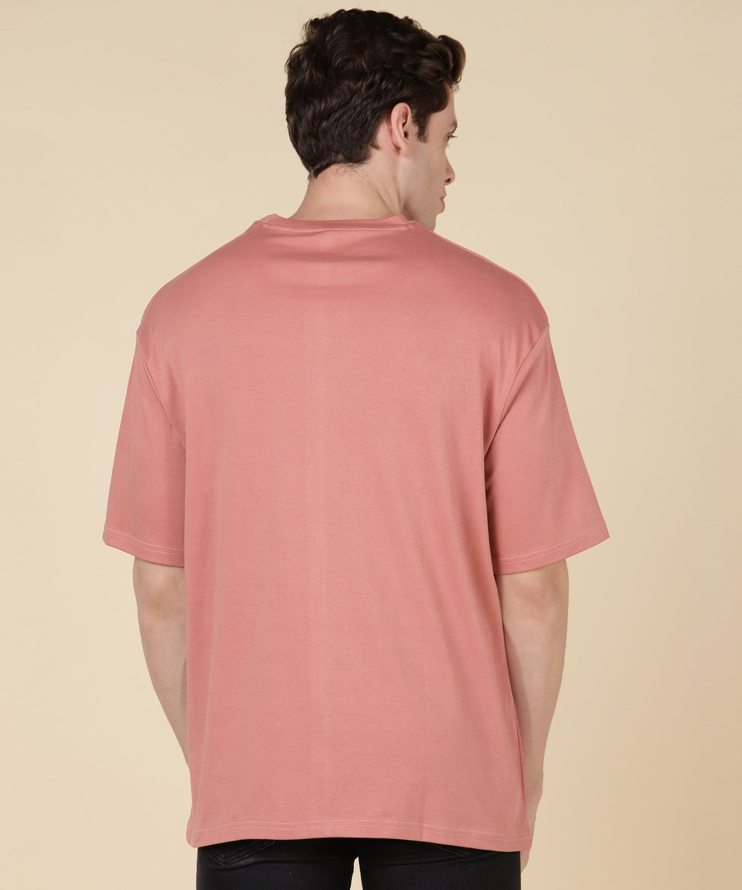 Coral Red Plain Oversized T-shirt for Men