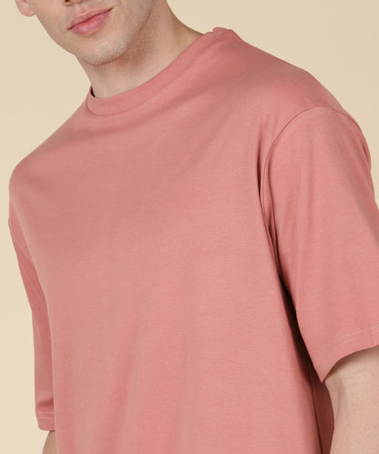 Coral Red Plain Oversized T-shirt for Men