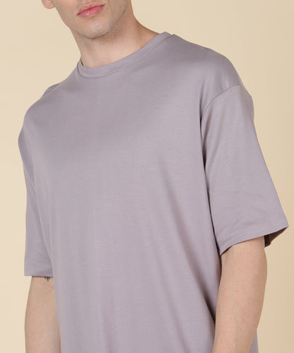 C - Grey Plain Oversized T-shirt for Men