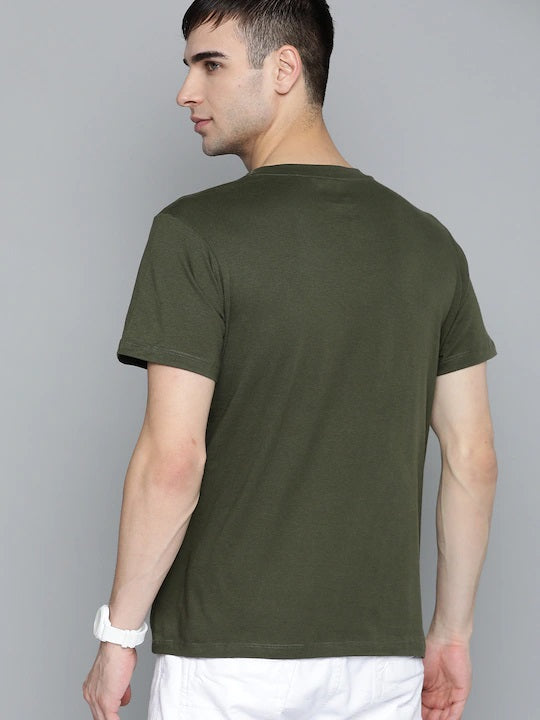 Olive Green Plain Regular T-shirt