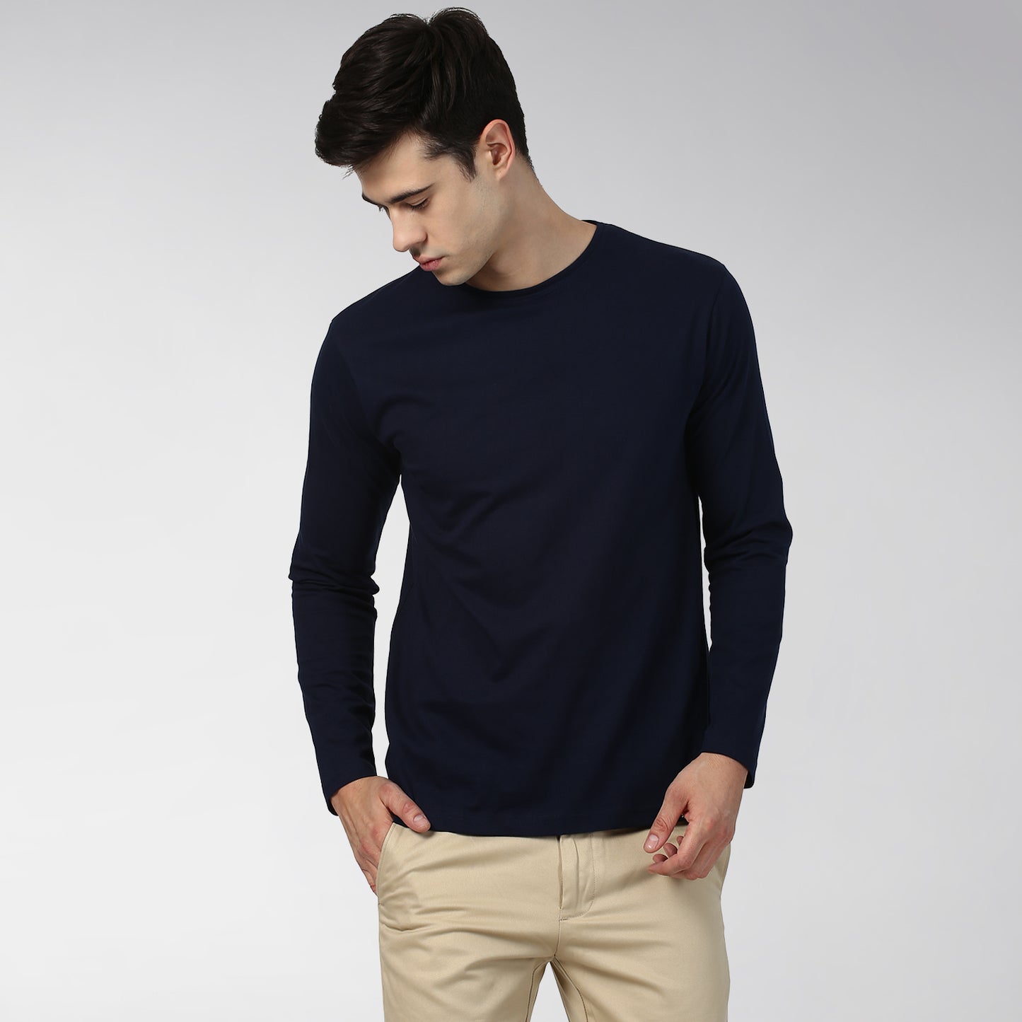 Plain Navy Blue Full Sleeves T-shirt