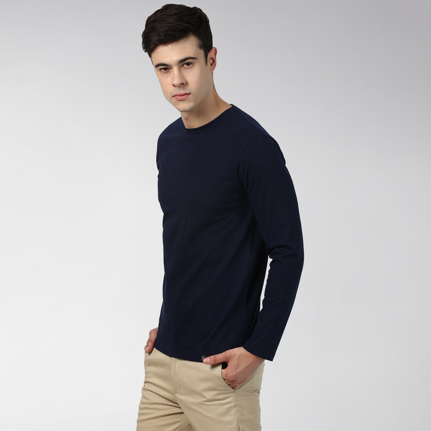 Plain Navy Blue Full Sleeves T-shirt