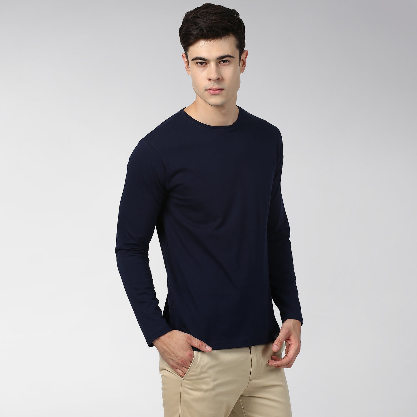 Plain Navy Blue Full Sleeves T-shirt