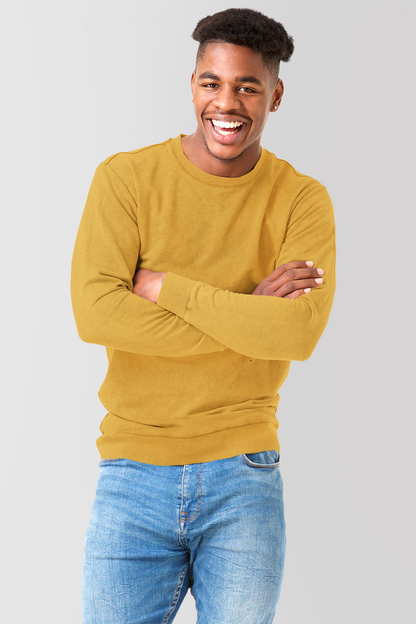 Full Sleeve solid men yellow sweat shirt